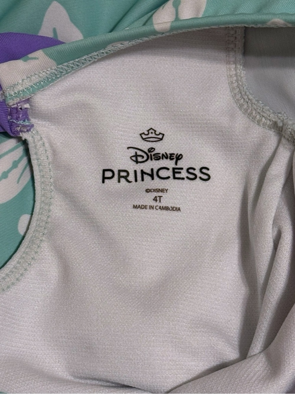 Disney Princess Ariel One Piece Swimsuit Girls Size 4T Long Sleeve Beach Pool - Picture 4 of 6